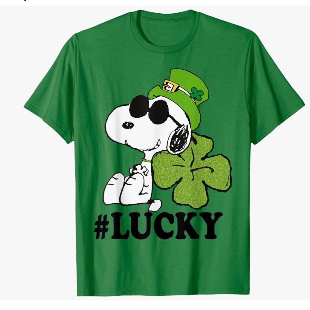 SNOOPY Peanuts St. Patrick's Lucky Clover Kelly Green T-Shirt Womens 3XL